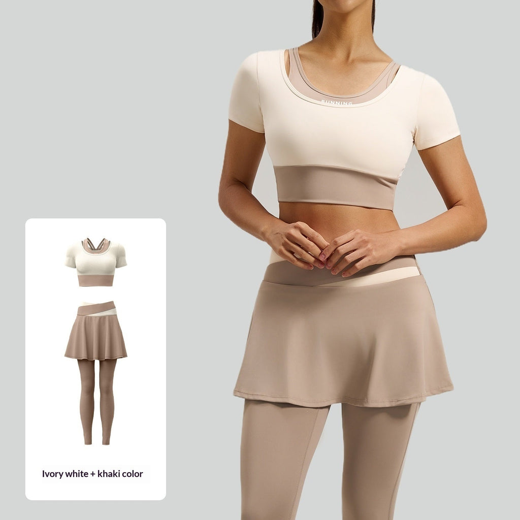 Nude-feel High-stretch Color-block Faux Yoga Set