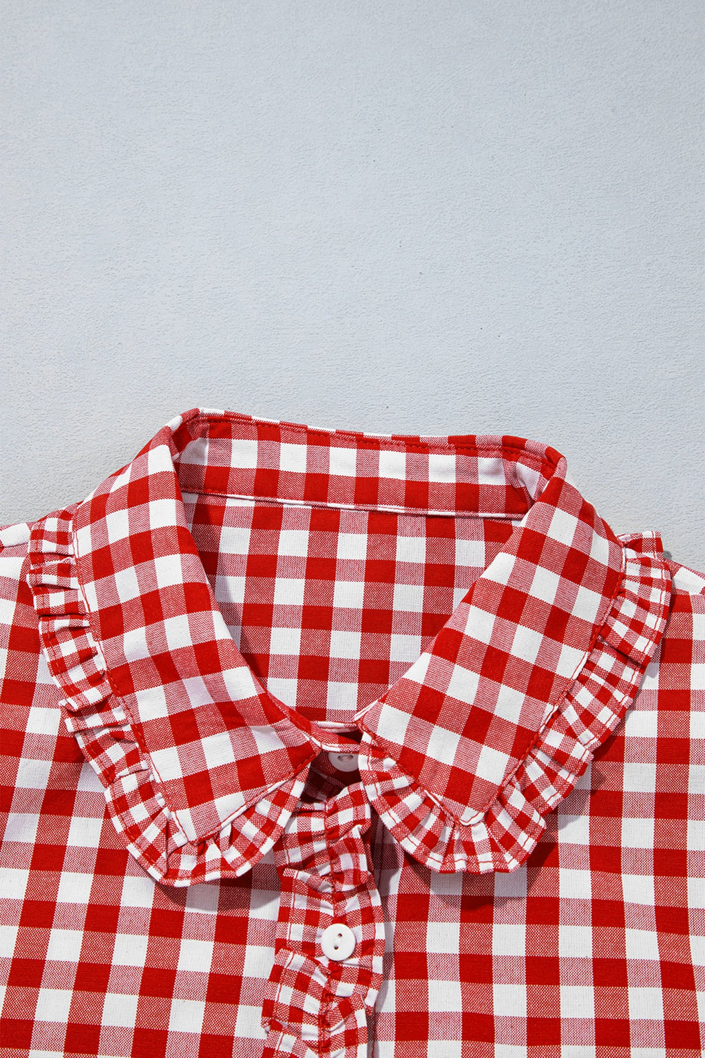 Red Plaid Long Sleeve Button Down Frill Detail Casual Shirt