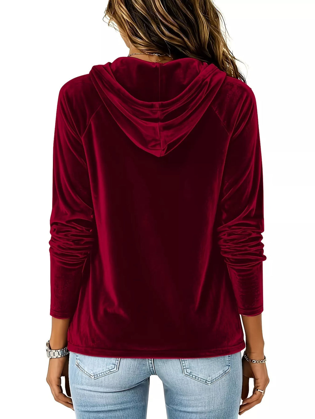 Full Size Velvet Drawstring Long Sleeve Hoodie Plus Size