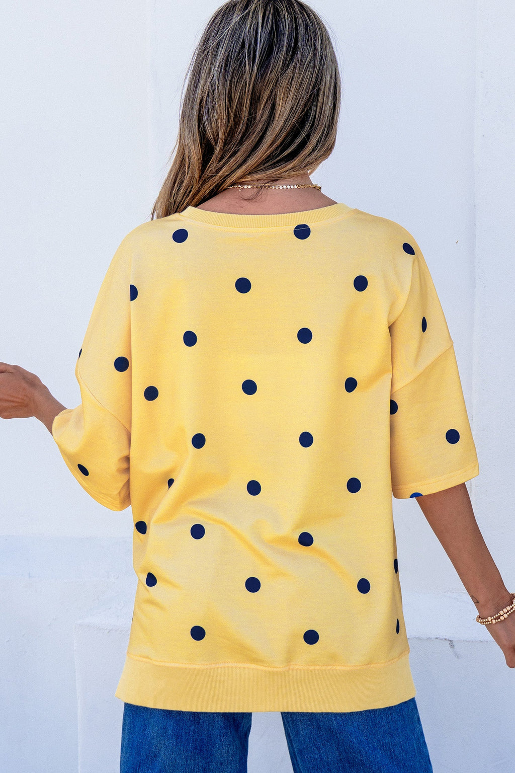 Sky Blue Polka Dot Print Crossed Seam Detail Oversize Tee