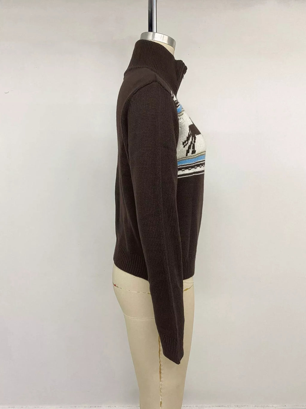 Horse Zip Up Mock Neck Cardigan