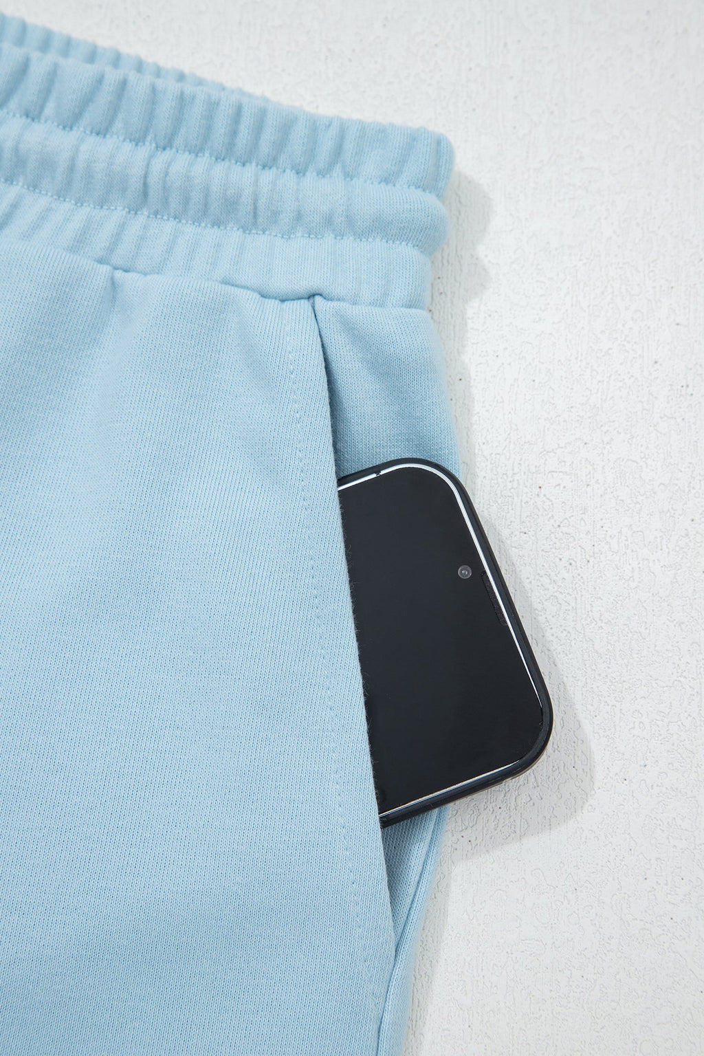 Mist Blue Solid Color Loose Tee Drawstring Shorts 2pcs Outfit