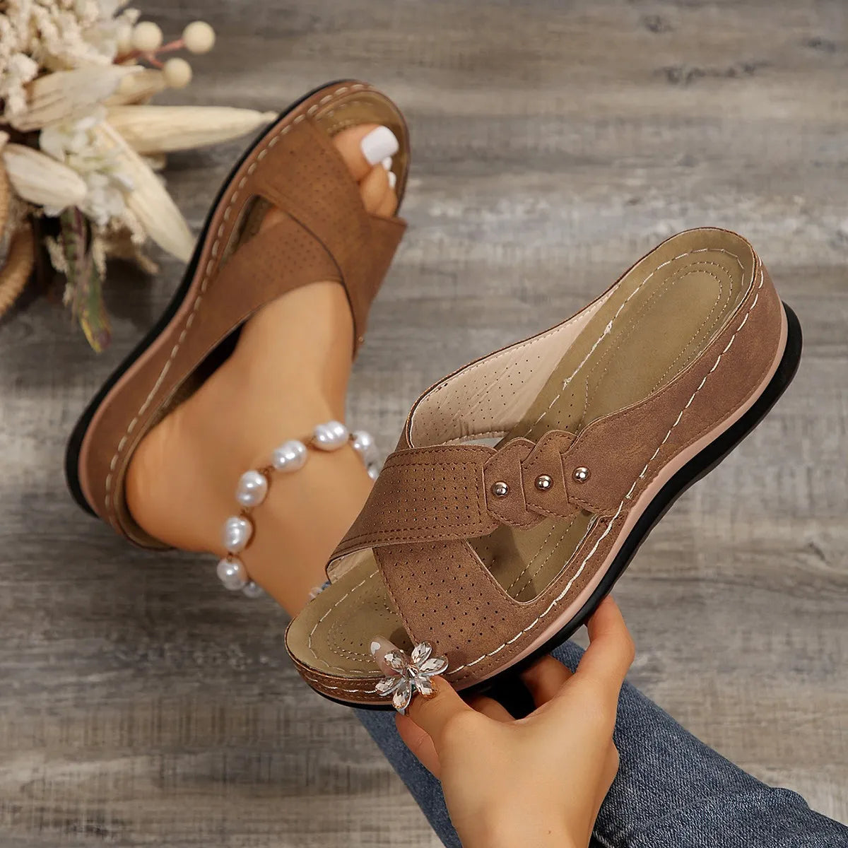 Crisscross Open Toe Wedge Sandals
