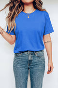 Dark Blue Casual Plain Crew Neck Tee