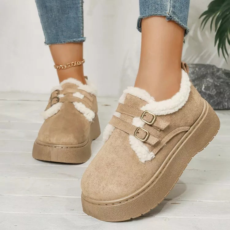 Buckle Strap Faux Fur Trim Platform Boots