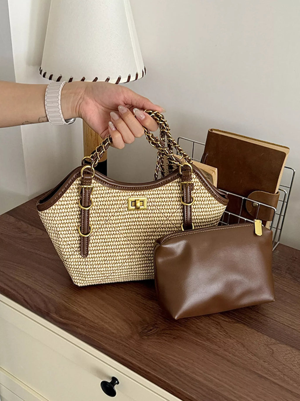 Vintage Woven Straw Crossbody Bag