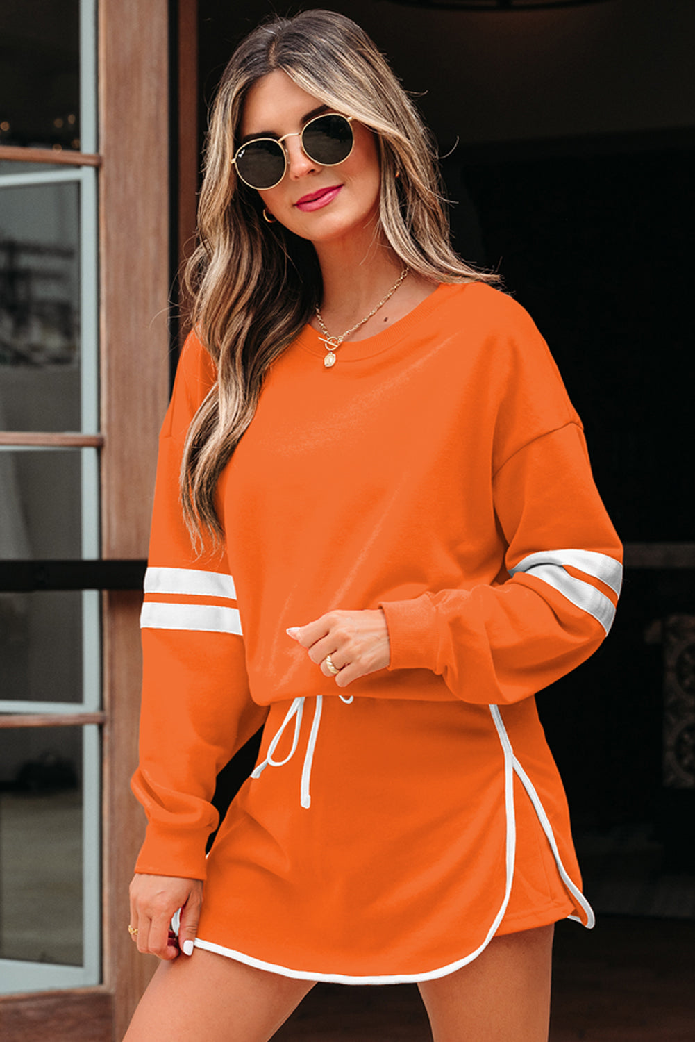 Varsity Stripe Pullover and Mini Skirt Set