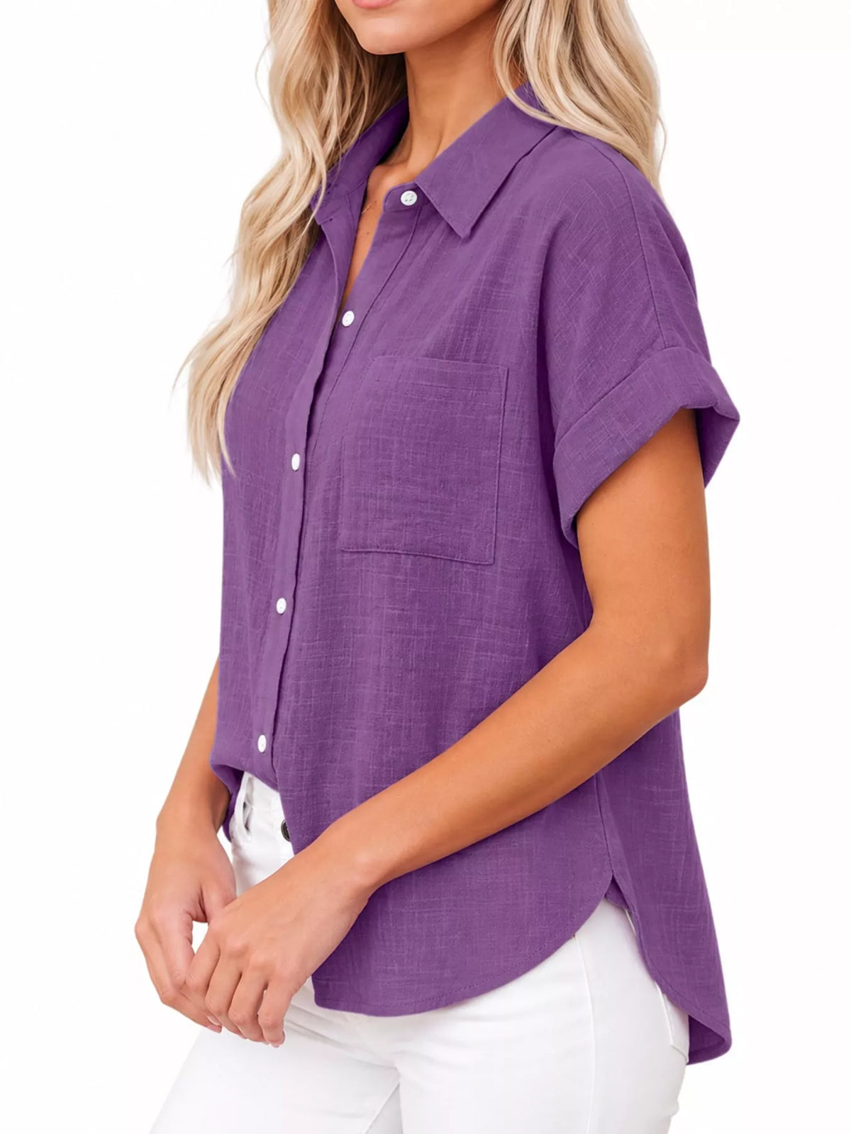 Full Size Button Up Short Sleeve Shirt Plus Size