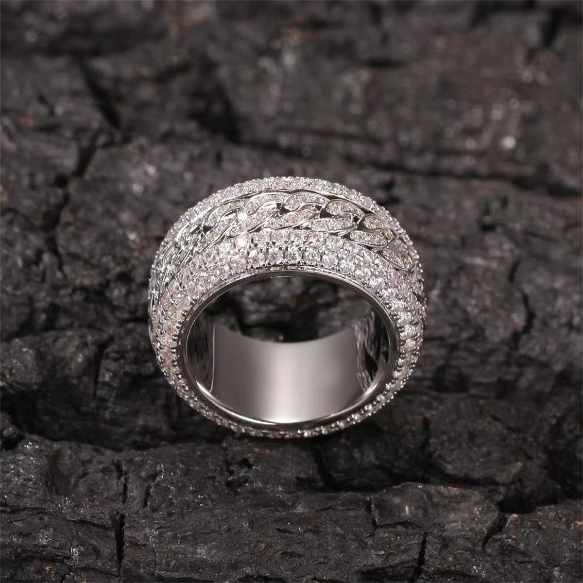 Micro-paved Cubic Zirconia Cuban Ring