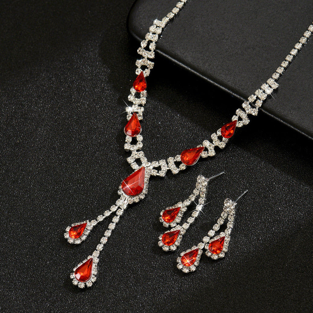 Womens 2 Pcs Necklace And Stud Earrings Set,Elegant European Style Costume Jewelry For Wedding Wear