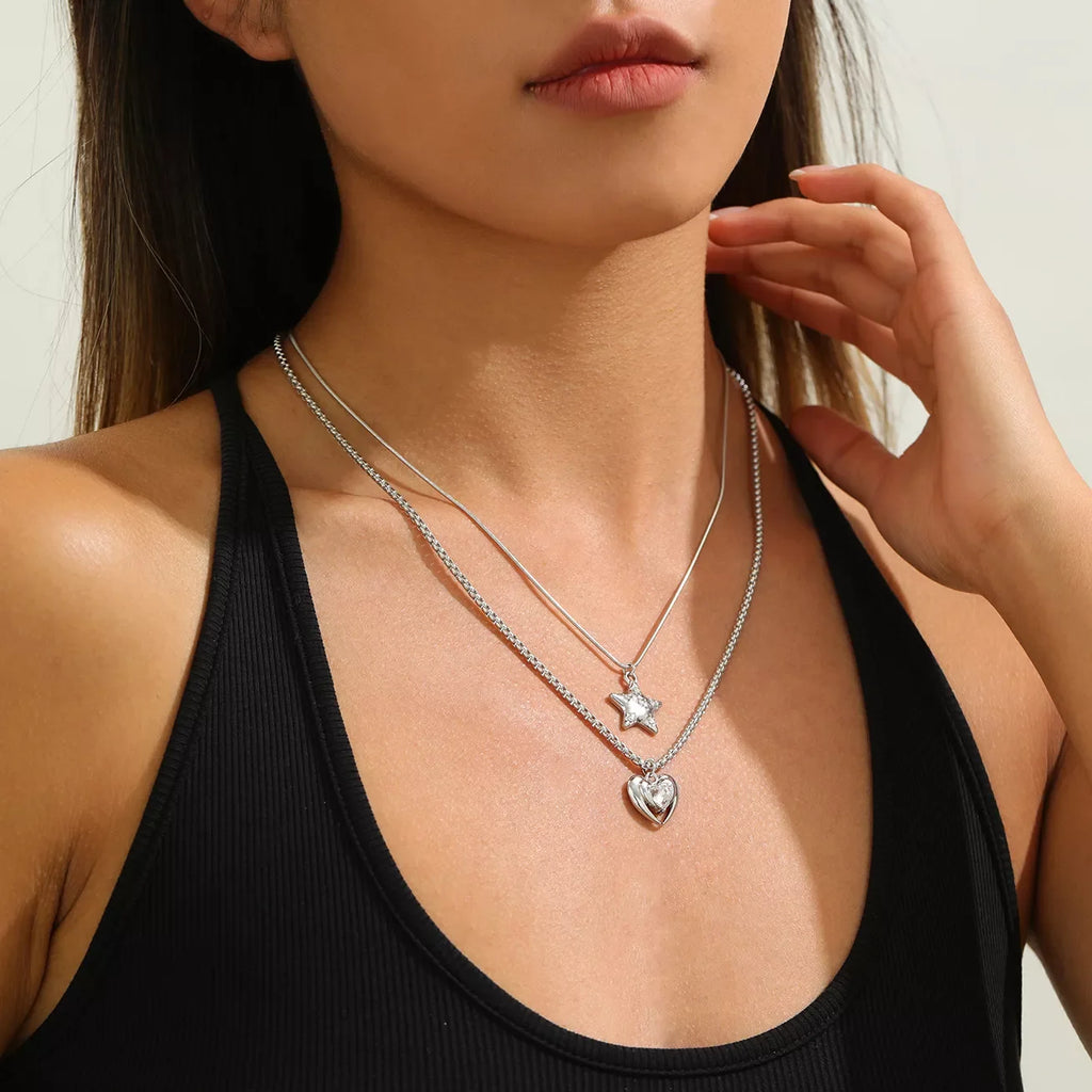 2-Piece Star and Heart Pendant Necklace