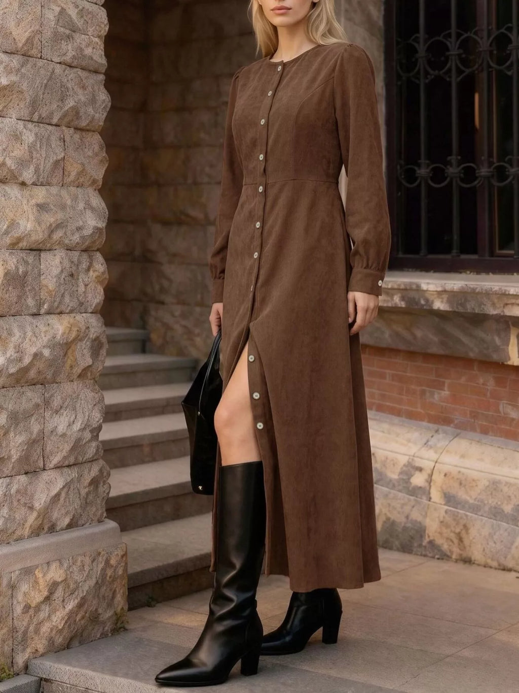 Corduroy Button-Down Maxi Dress