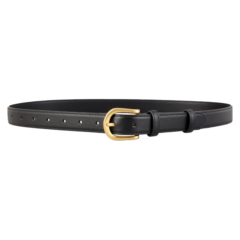 Skinny Leather Belt with Golden Buckle