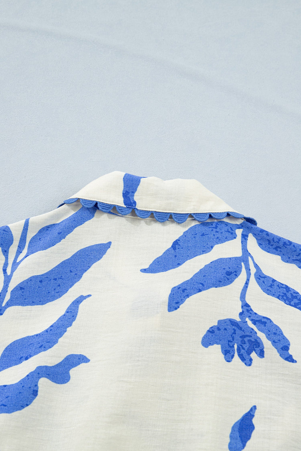 Sky Blue Leafy Botanical Print Side Tie Button Down Maxi Dress
