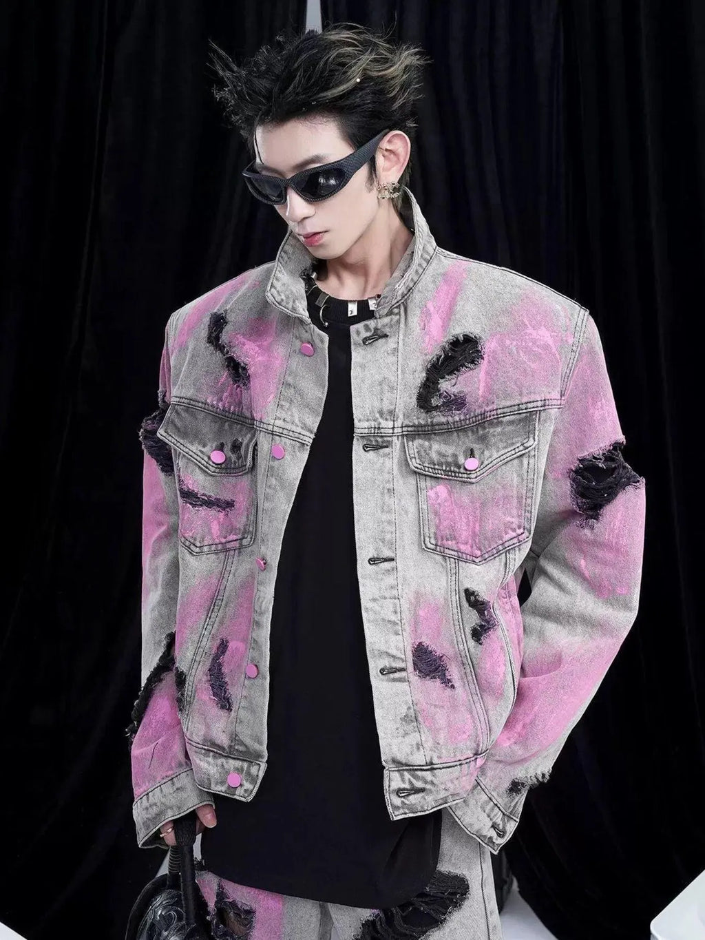 Men's Plus Size Graffiti Washed Button Up Denim Jacket