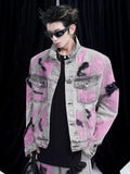 Men's Plus Size Graffiti Washed Button Up Denim Jacket