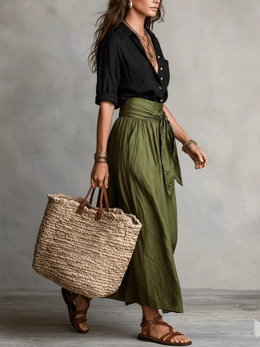 Full Size Button-Down Shirt and Skirt Set Plus Size