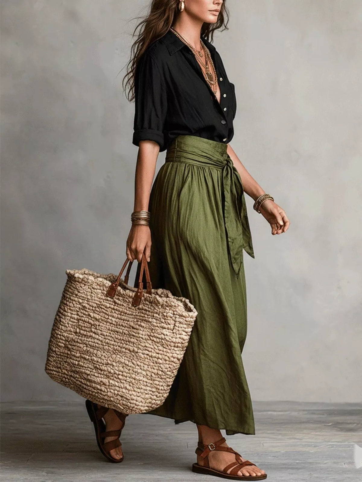 Full Size Button-Down Shirt and Skirt Set Plus Size