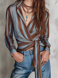 Striped Wrap Shirt with Tie-Front Detail