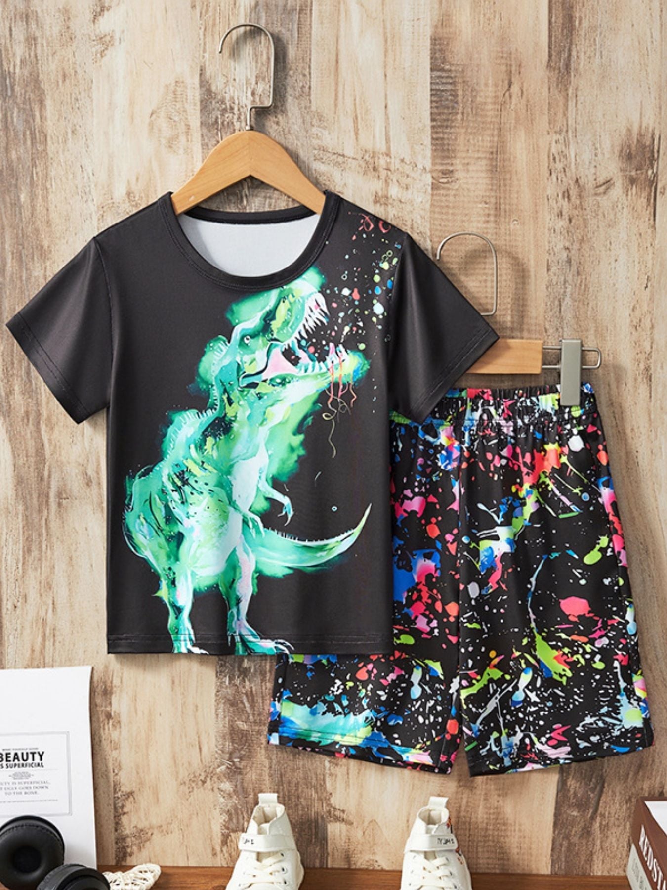 Children's Dinosaur Print Short Sleeve Tee & Shorts Set
