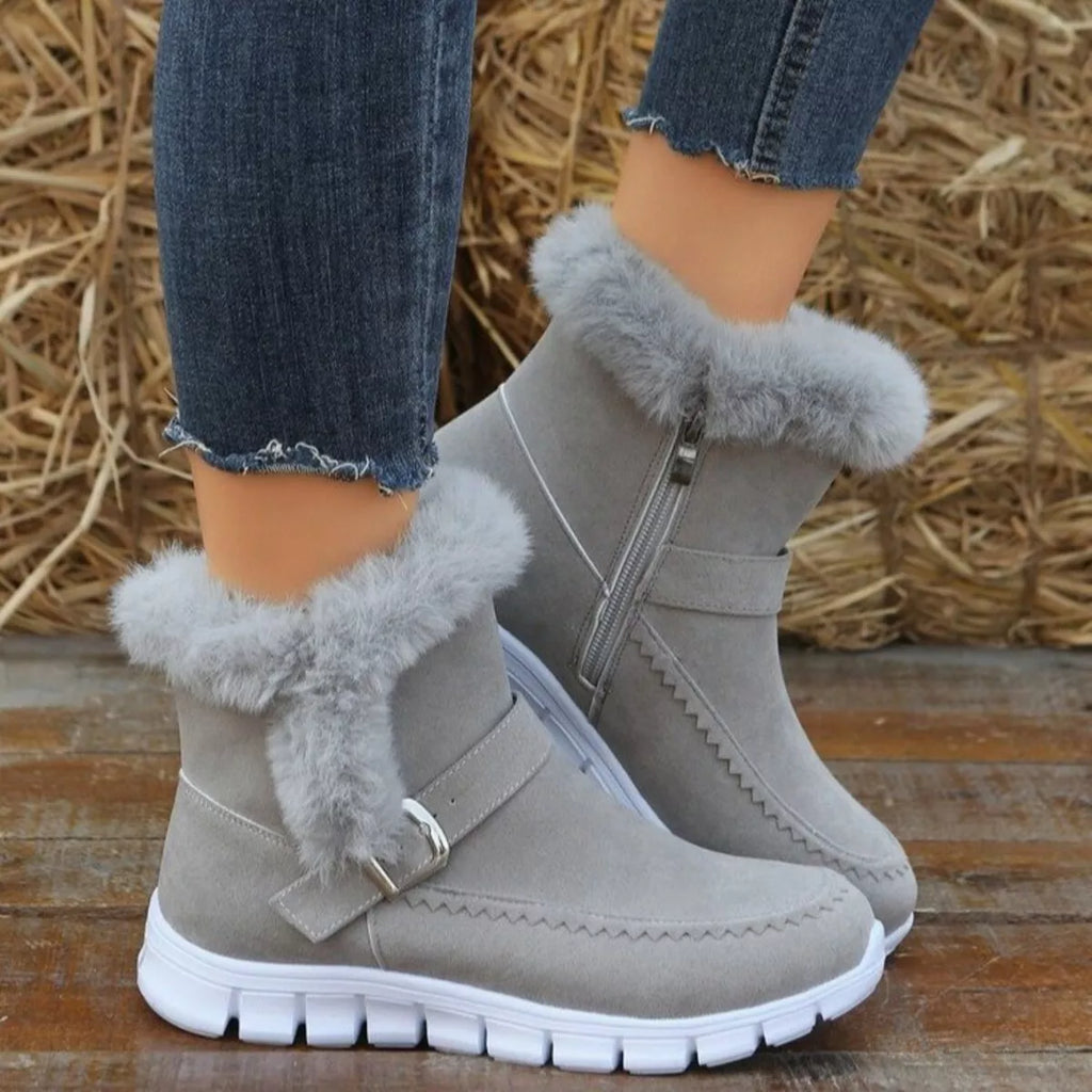 Fuzzy Trim Buckle Boots