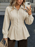 Ruched Button-Up Peplum Shirt