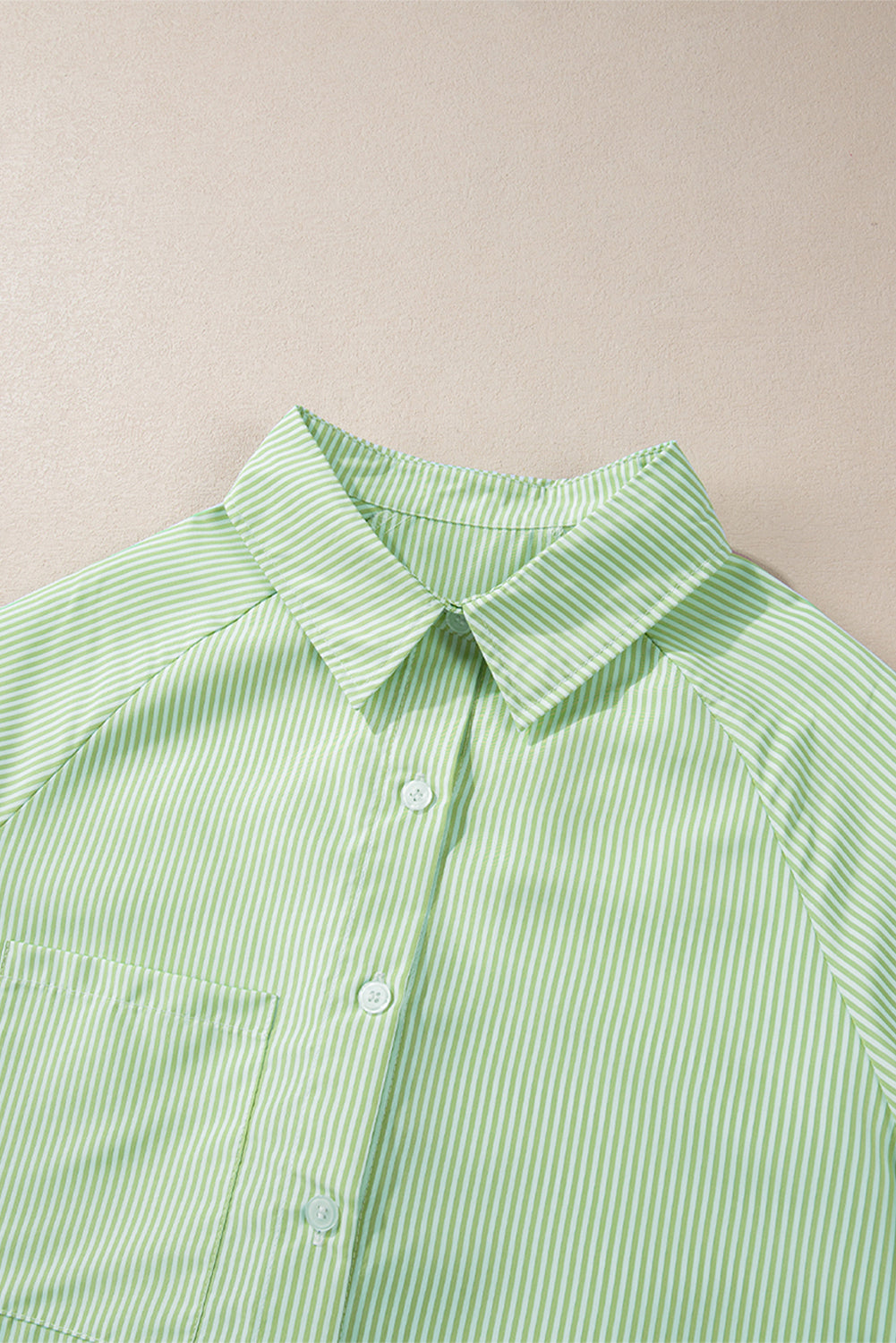 Stripe Shirred Cuff Button-Up Shirt