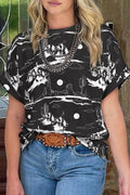 Black Desert Sand Print Short Sleeve Knit Top