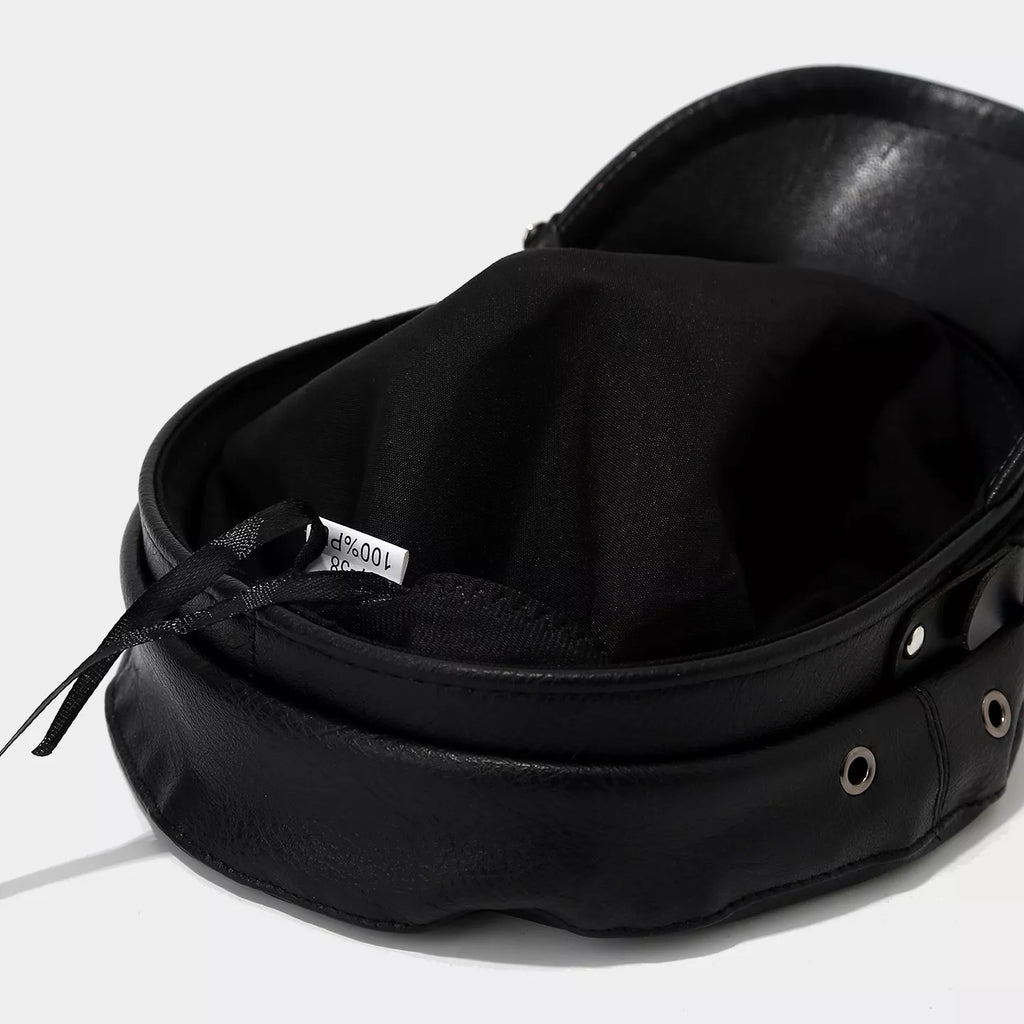 Studded Embellished Faux Leather Hat