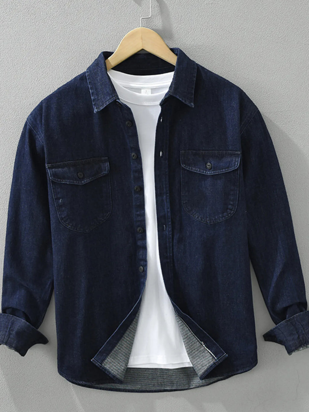 Men's Plus Size Button Up Long Sleeve Denim Shirt