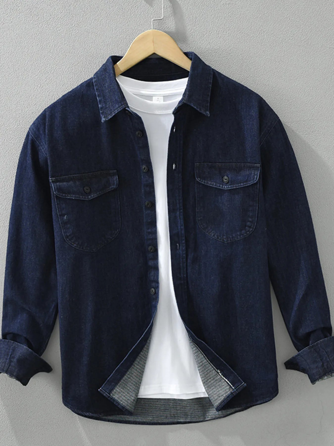 Men's Plus Size Button Up Long Sleeve Denim Shirt