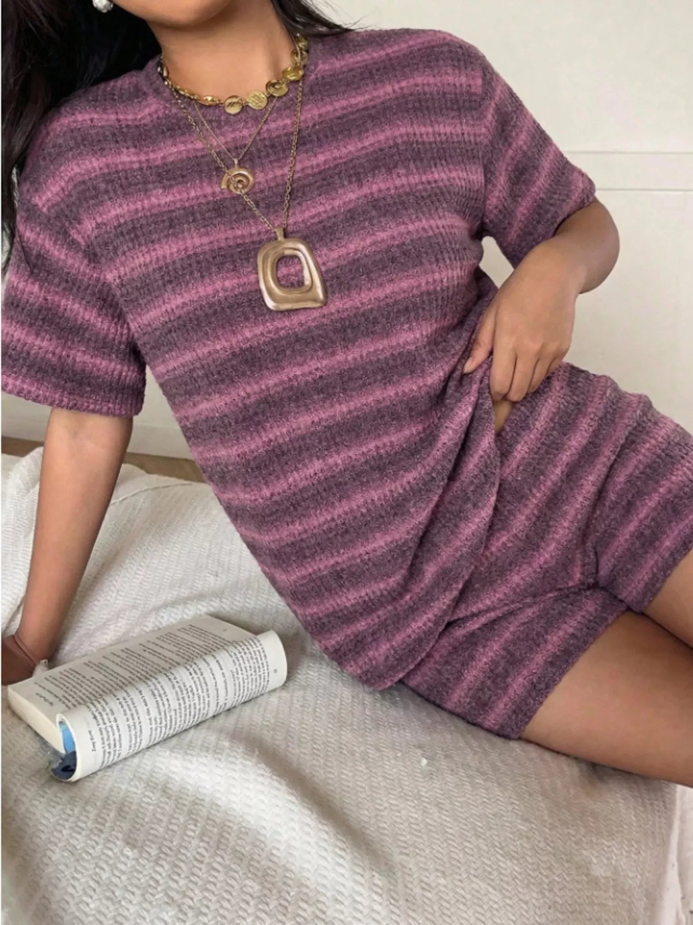 Striped Short Sleeve Top and Shorts Set