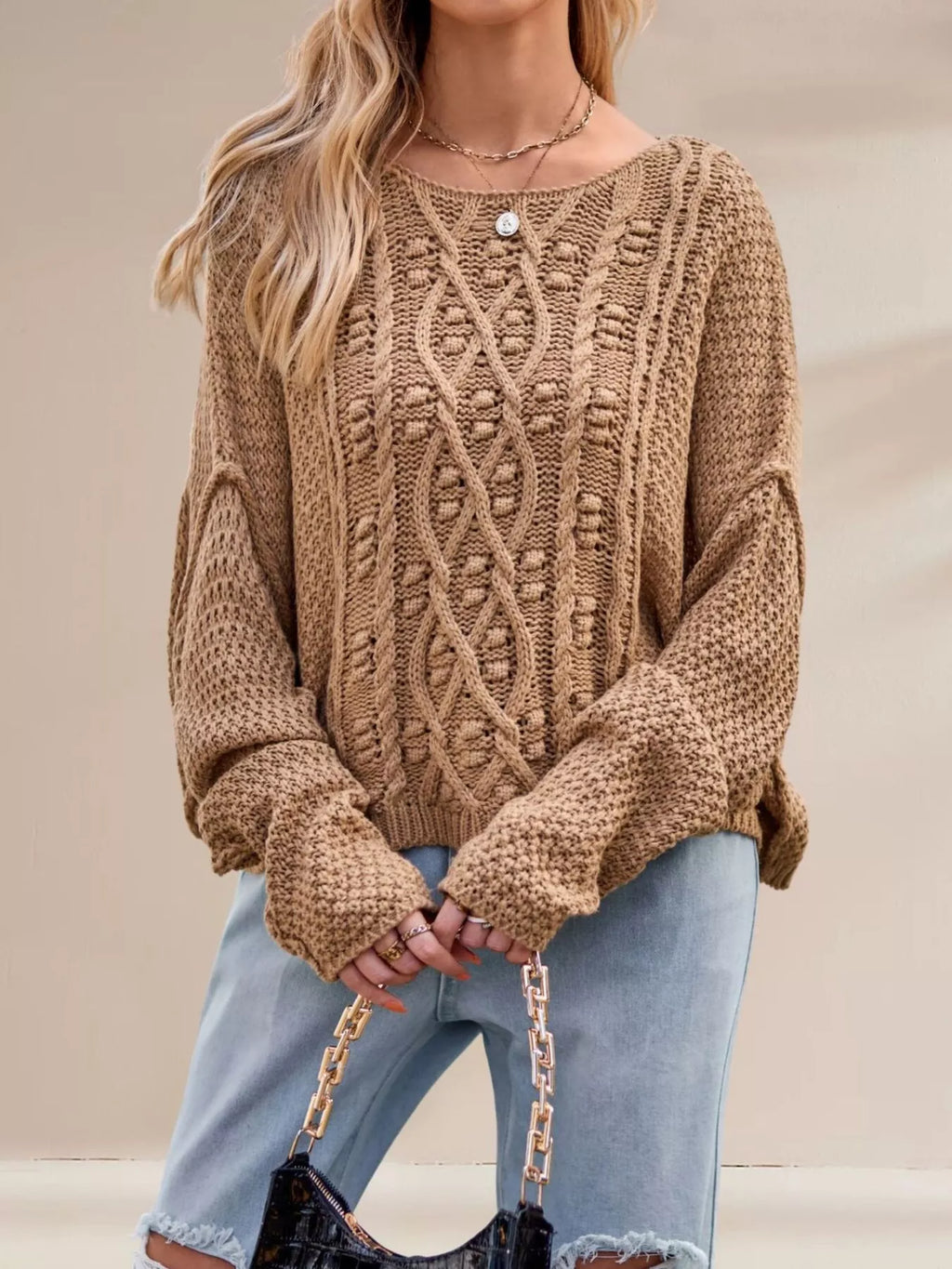 Cable Knit Dropped Shoulder Sweater