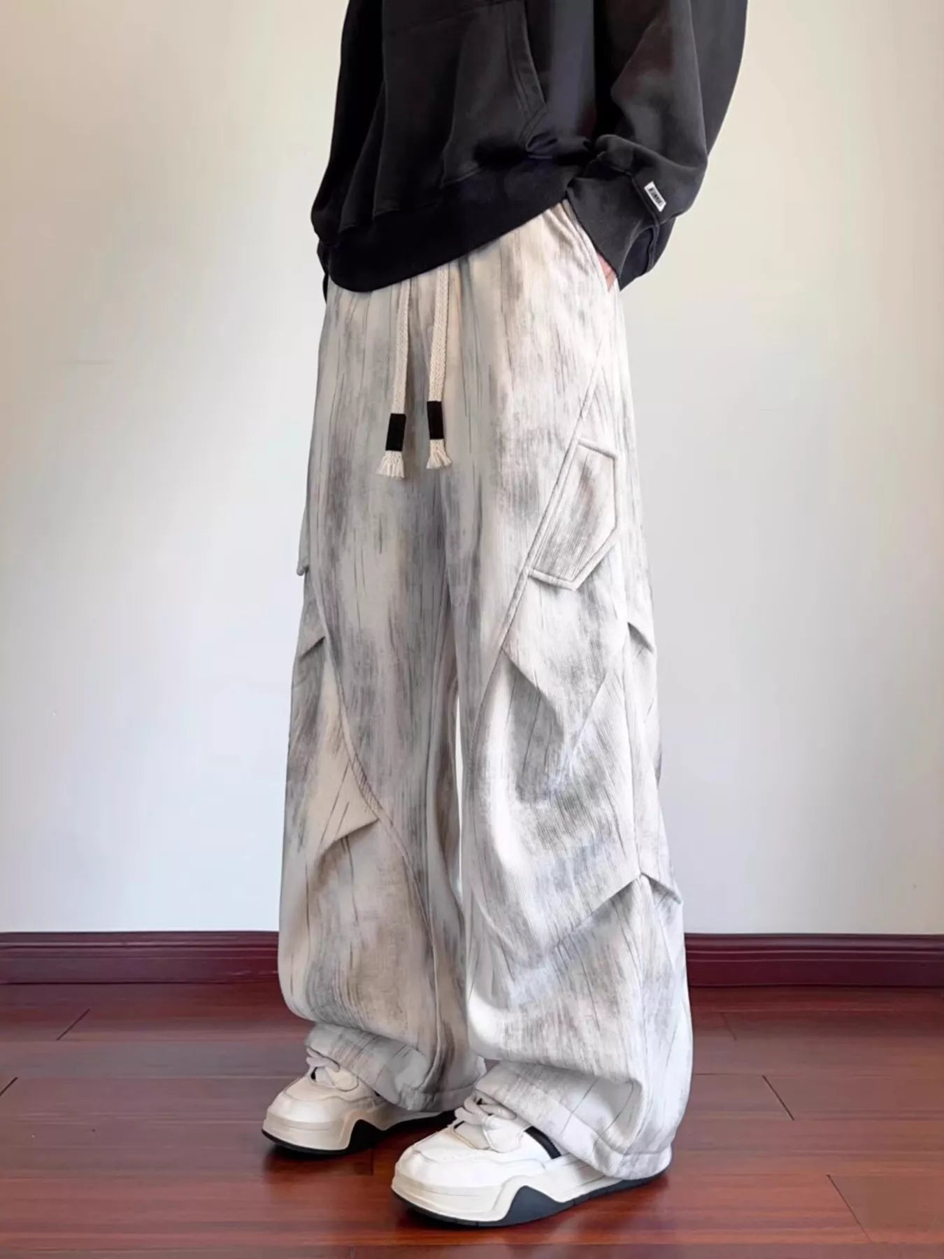 Men's Plus Size Vintage Wash Wide Leg Cargo Pants
