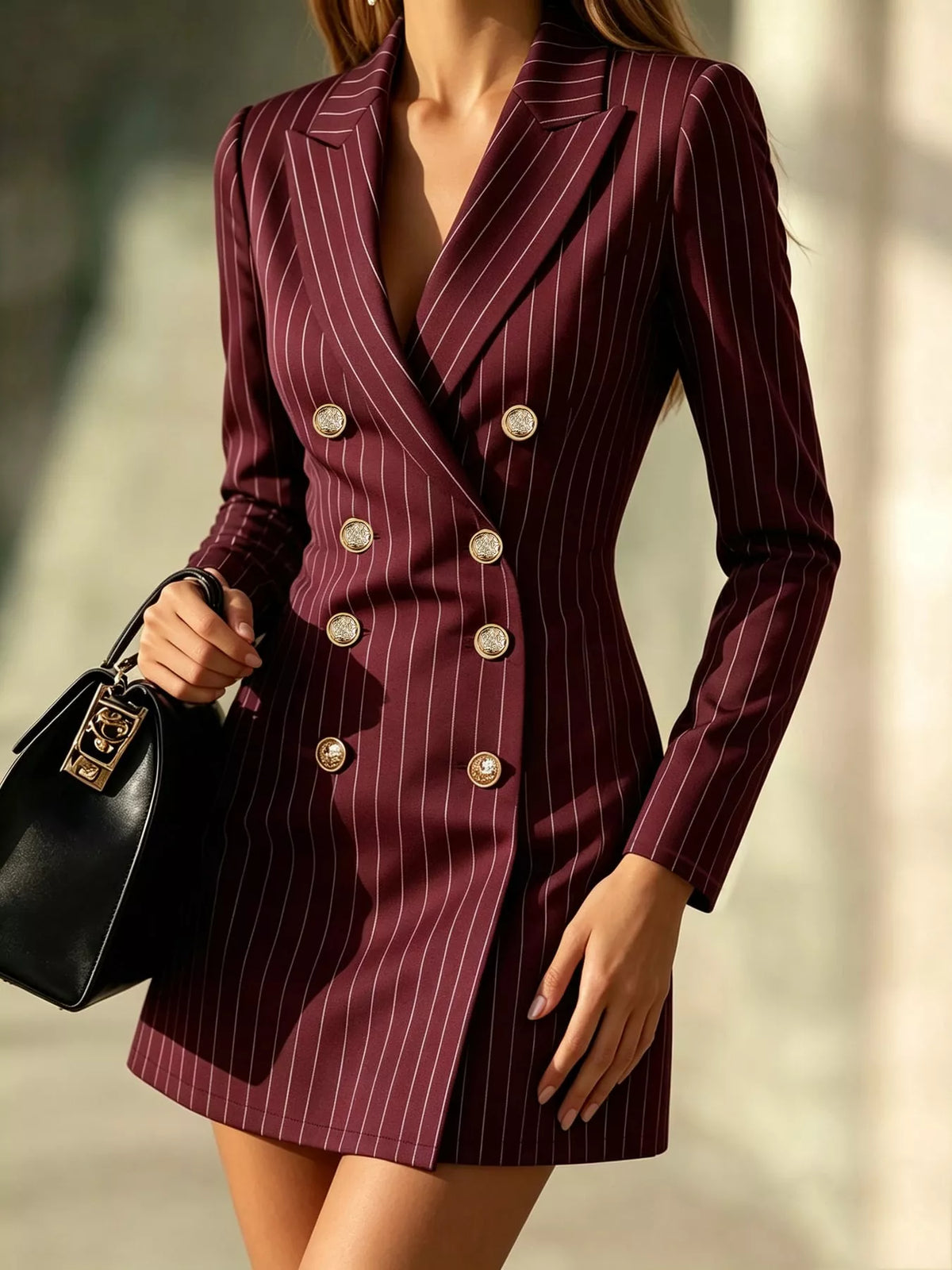 Stripe Double-Breasted Blazer Dress