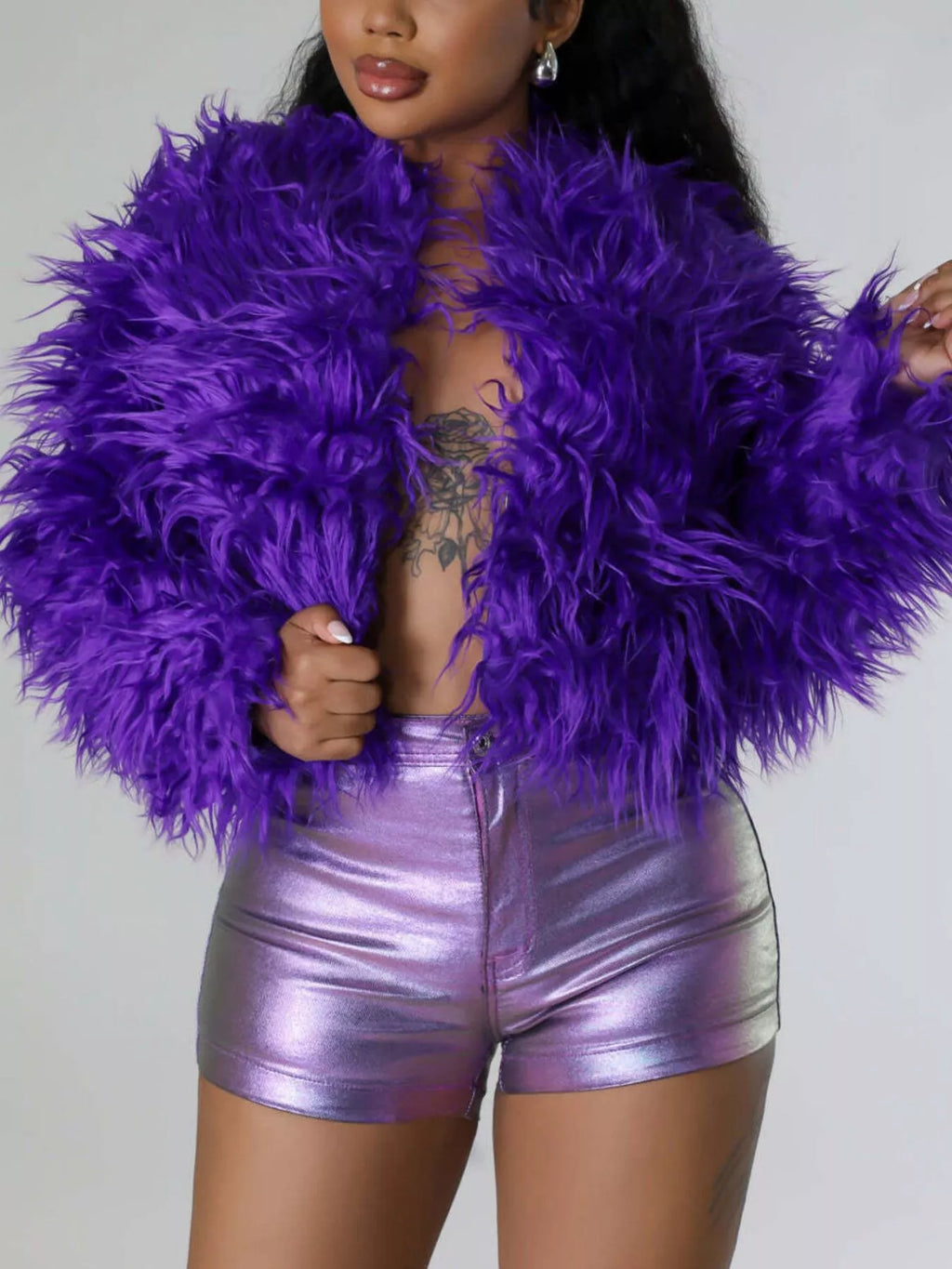 Faux Fur Open Front Cropped Outerwear