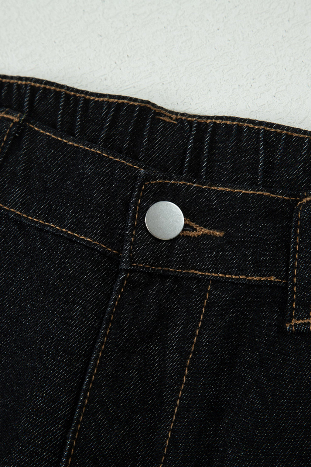 Black Embroidered Scalloped Trim Relaxed Denim Shorts