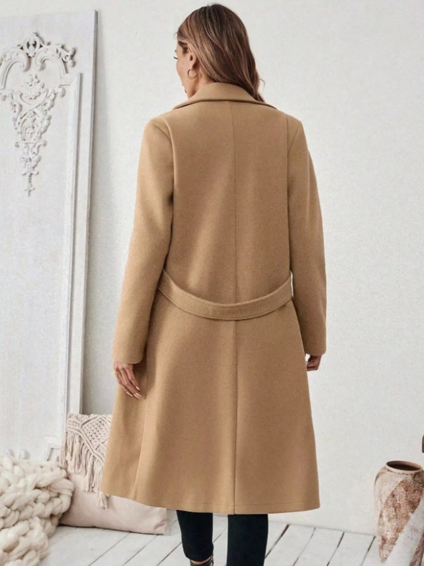 Full Size Elegant Lapel Collar Belted Coat with Pockets Plus Size