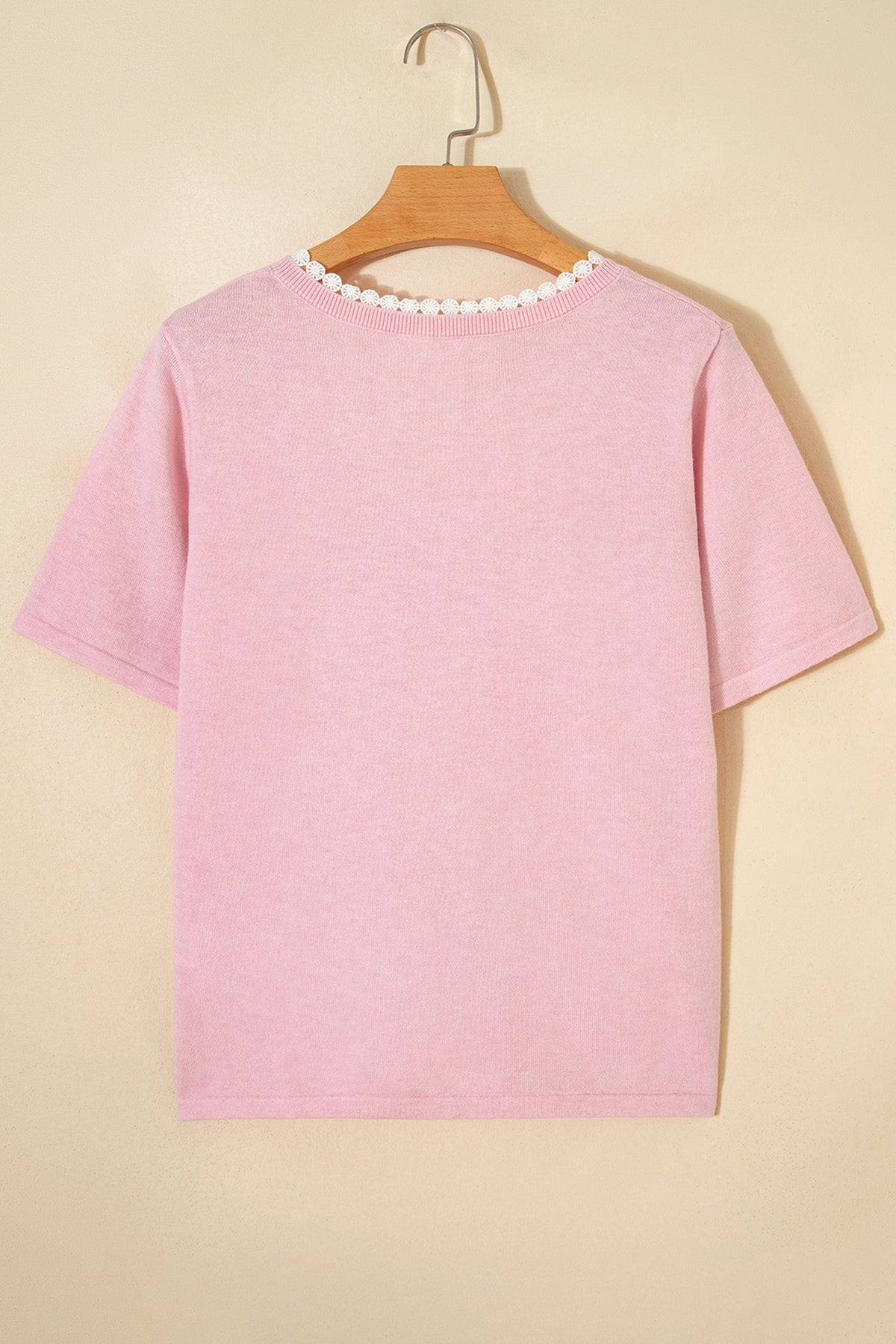 Lacy V-Neckline Short Sleeve Sweater
