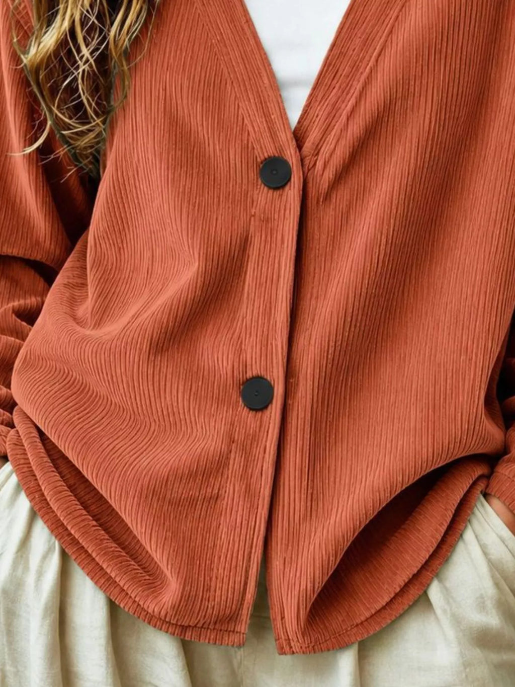 Casual Corduroy Button-Up Cardigan