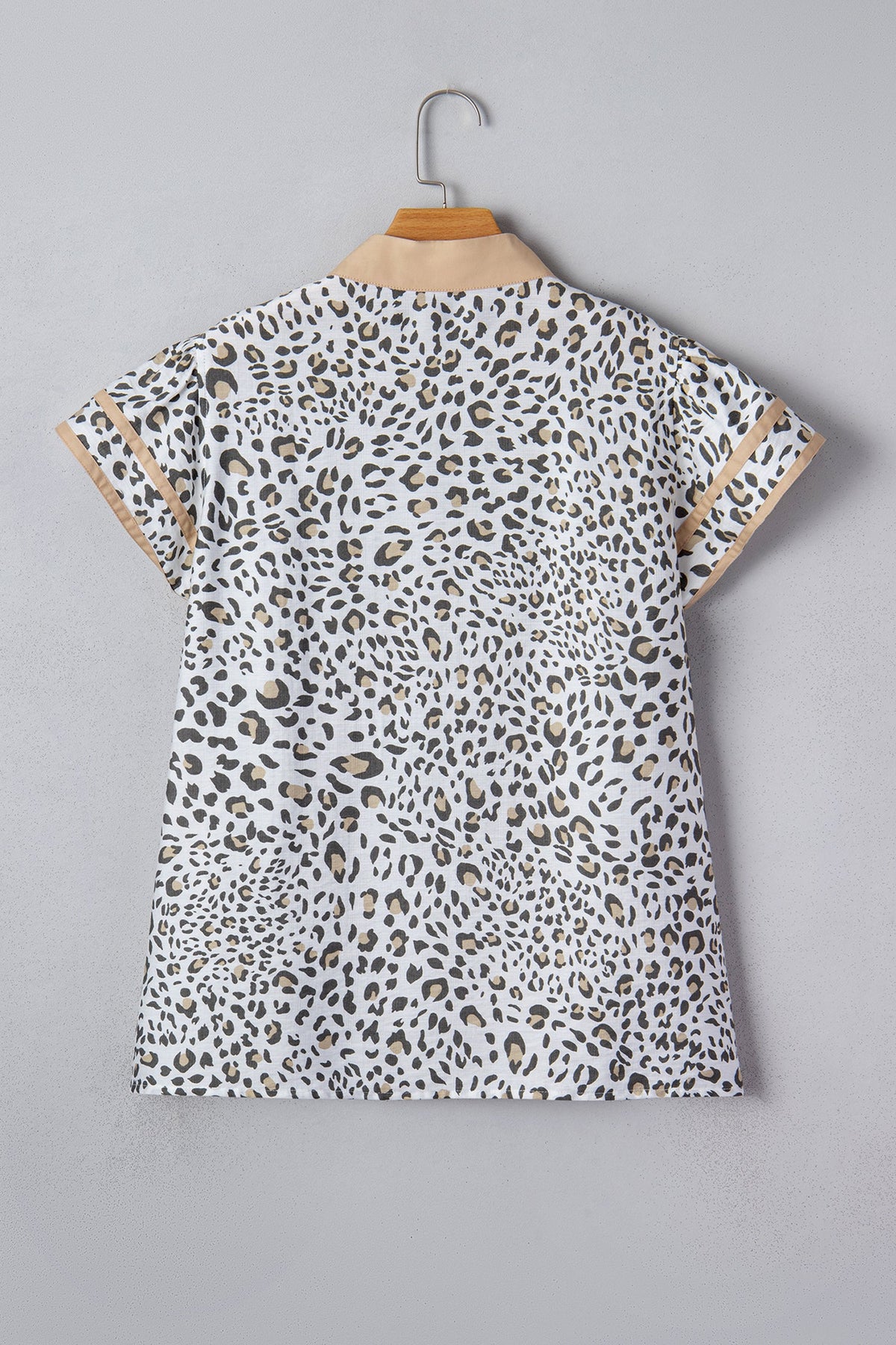 Leopard Colorblock Patchwork V-Neck Cap Sleeve Blouse