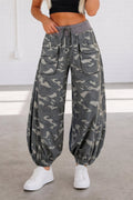Multicolour Drawstring Contrast Waistband Camouflage Joggers Pants