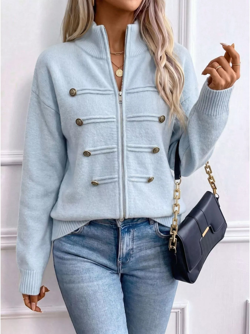 Zip-Up Long Sleeve Cardigan