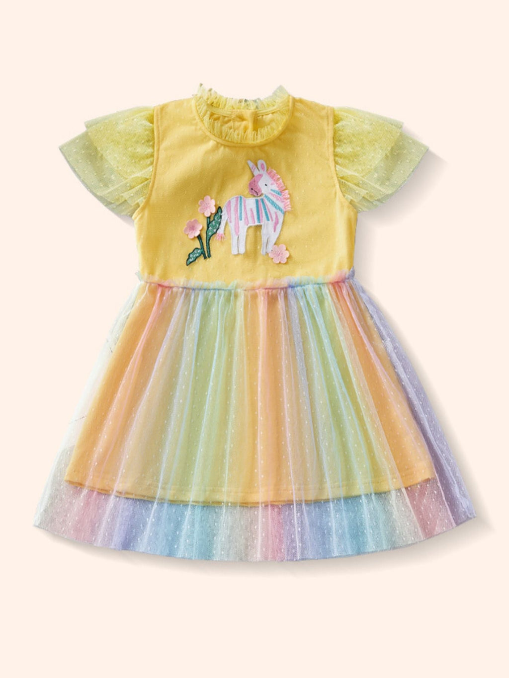 Children's Unicorn Applique Rainbow Tulle Dress