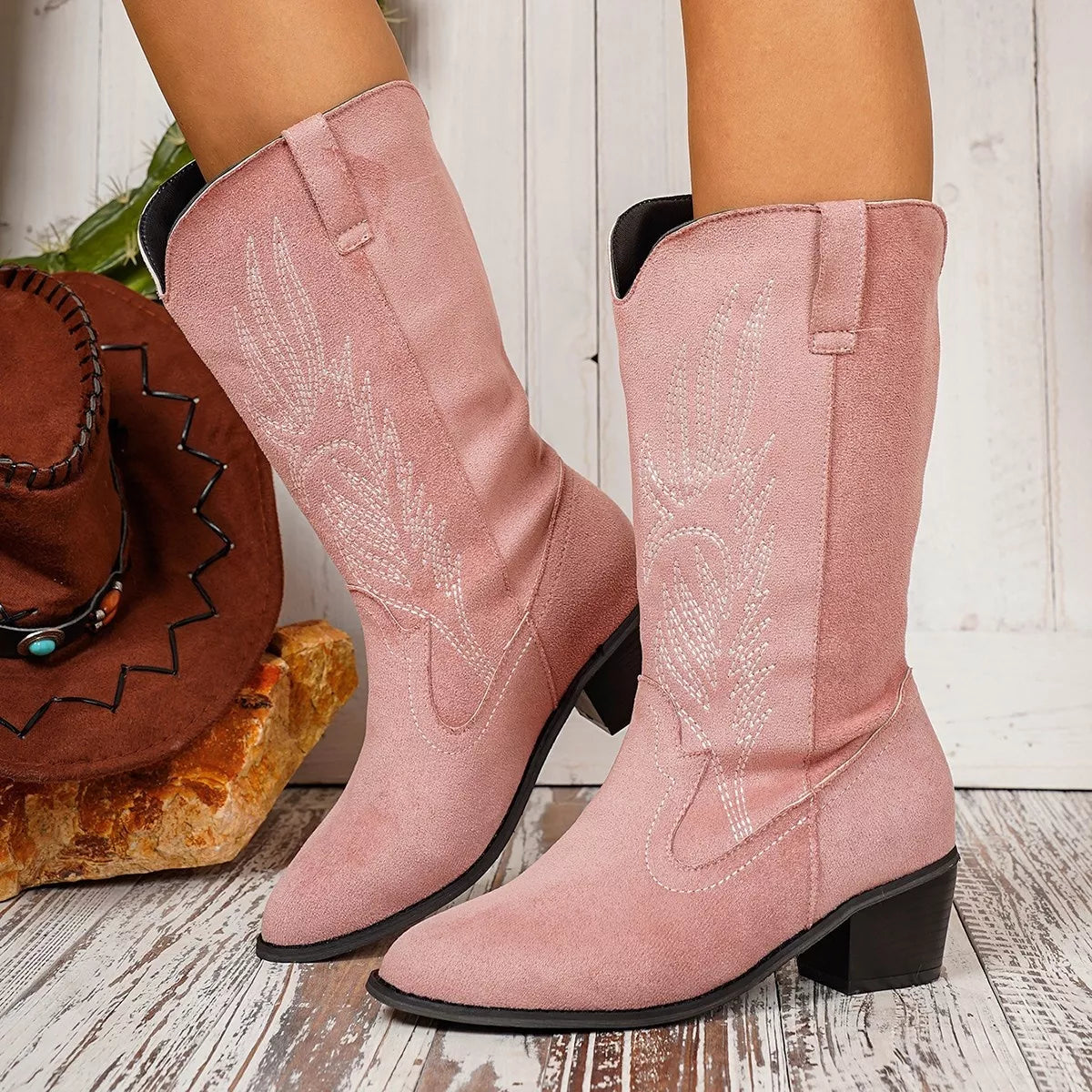 Point Toe Block Heels Boots