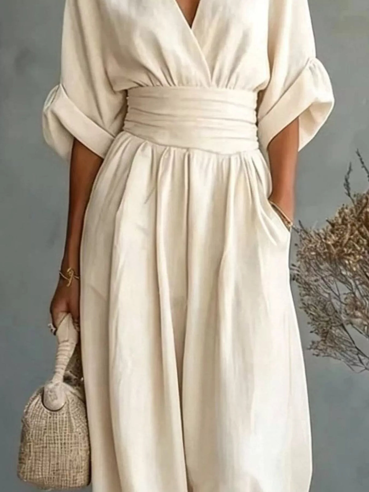 Full Size Half Sleeve Wide-Leg Jumpsuit Plus Size