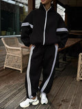 Contrast Striped Zip Up Top and Pants Set