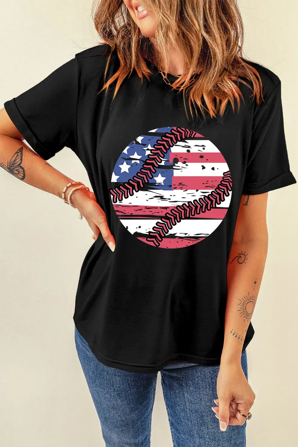 US Flag Graphic Round Neck T-Shirt