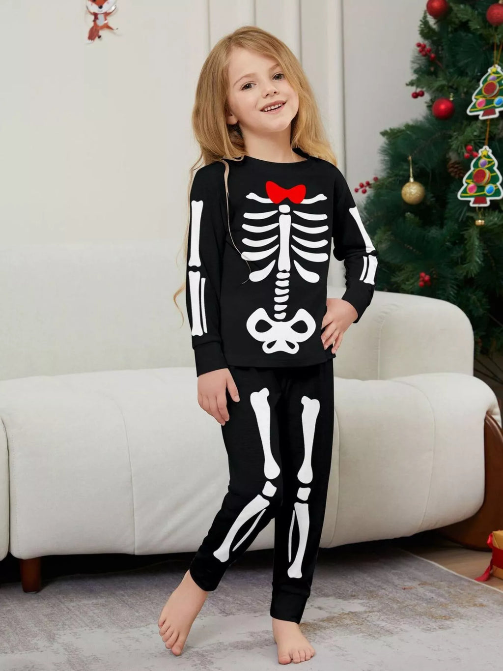 Full Size Matching Family Skeleton Pajama Set Plus Size