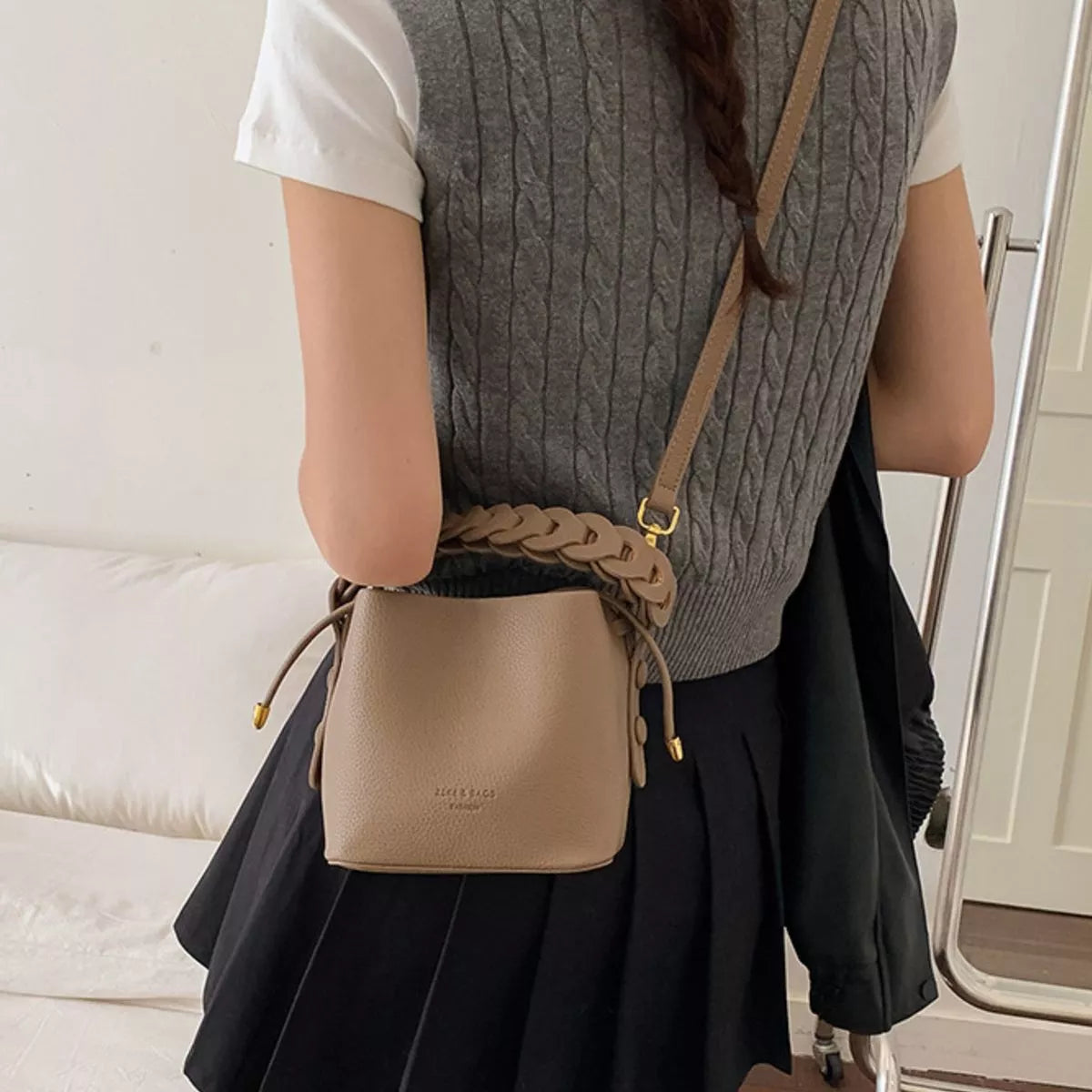 PU Leather Bucket Crossbody Bag